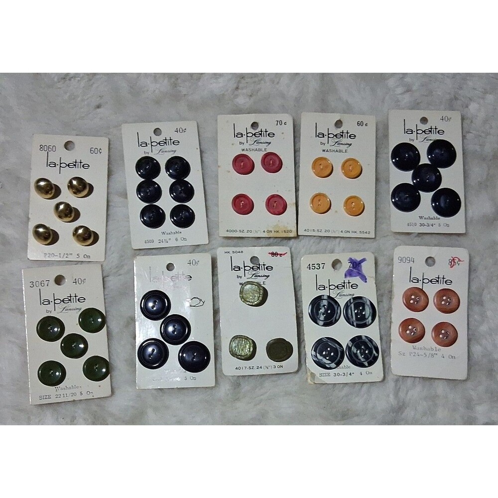 Vintage La-Petite Buttons Assorted Colors and Sizes card lot 10